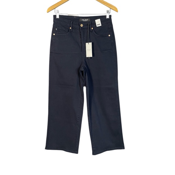 Judy Blue Denim - Judy Blue Tummy Control Wide Leg Crop Jean Garment Dyed Navy Blue NWT